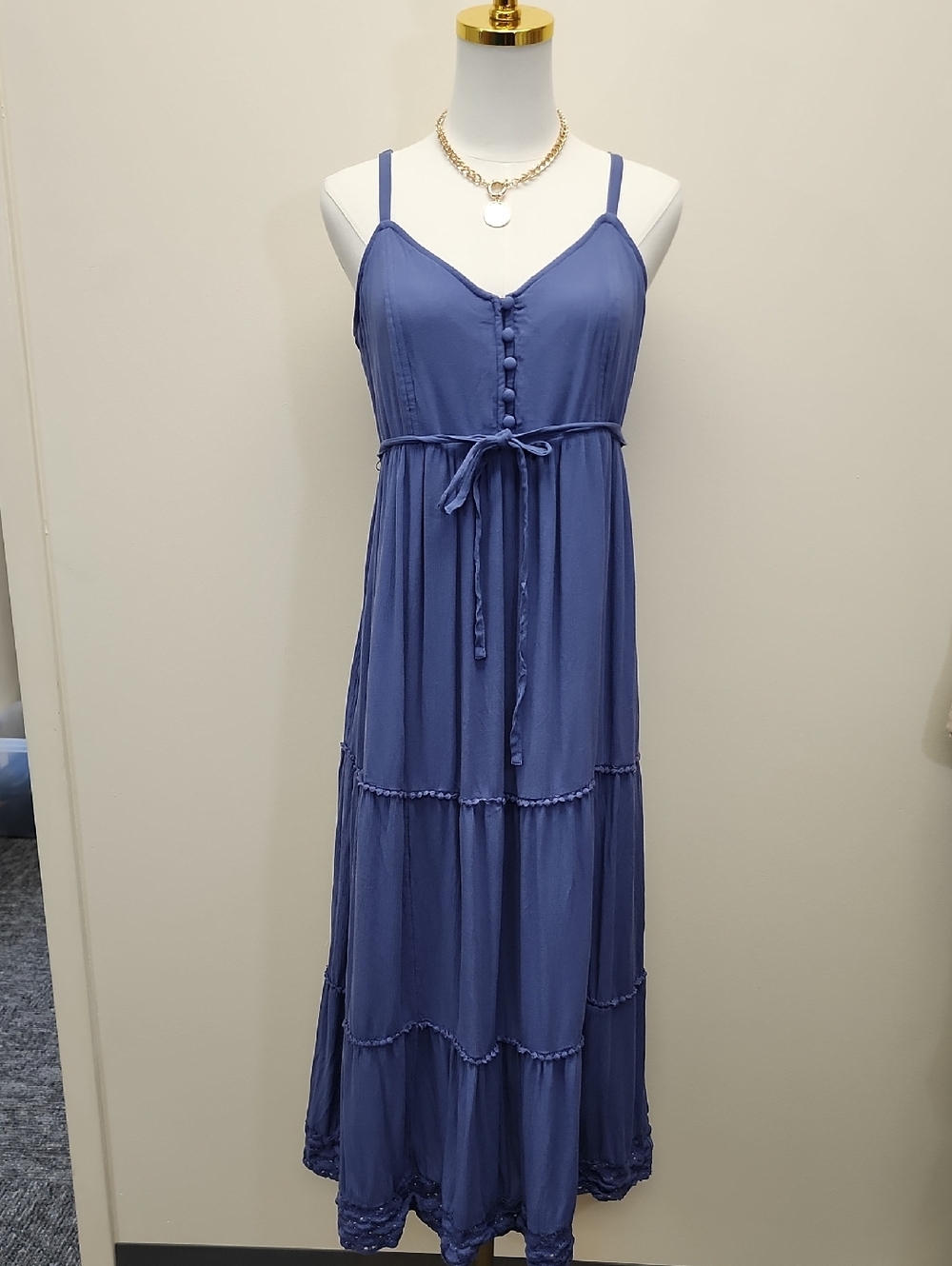 Motherhood Maternity Periwinkle Blue Tiered Maxi Dress Size S